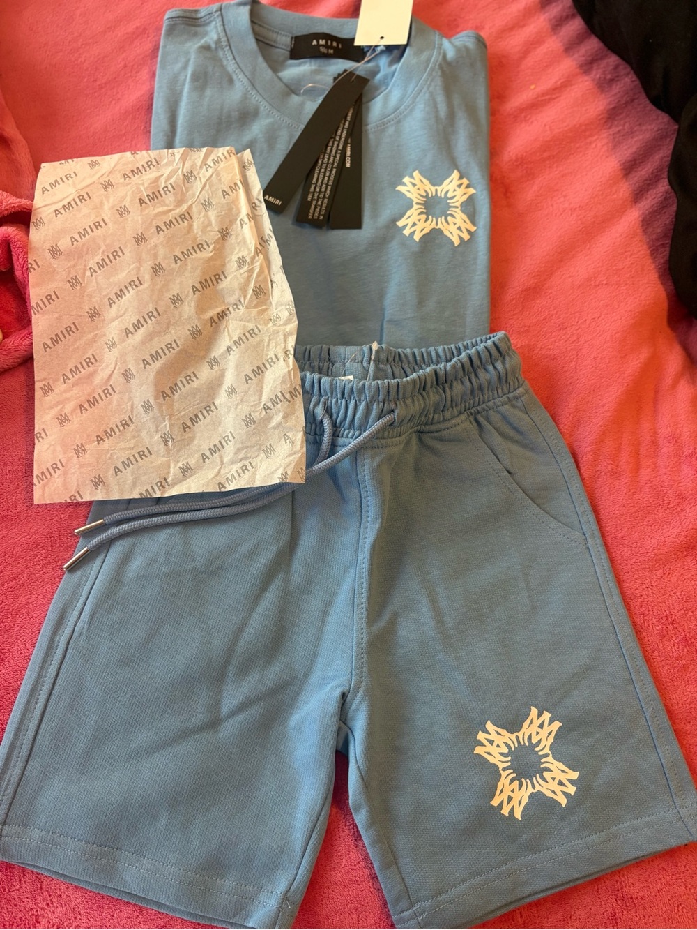AMIRI Kids Blue Logo Short Set